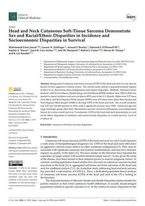 PDF Head And Neck Cutaneous Soft Tissue Sarcoma Demonstrate Sex And