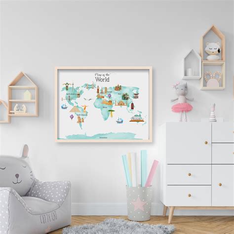 Landmarks Map of the World Poster, Downloadable Print Watercolor ...