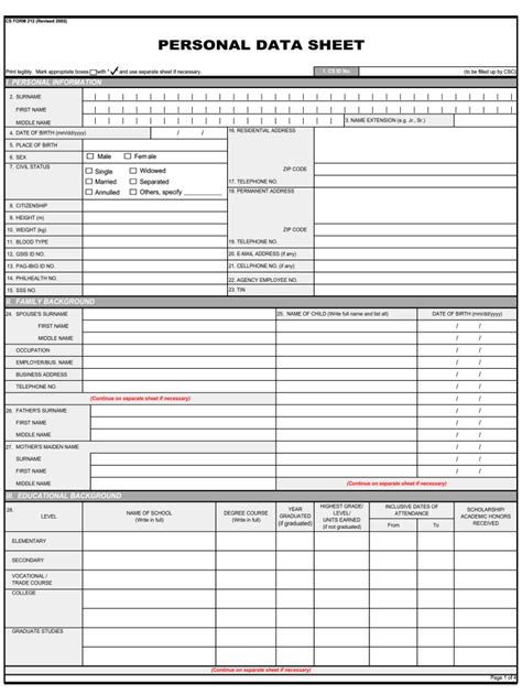 Pds Form No Revised Personal Data Sheet Moran Xlsx Cs Form No Hot Sex