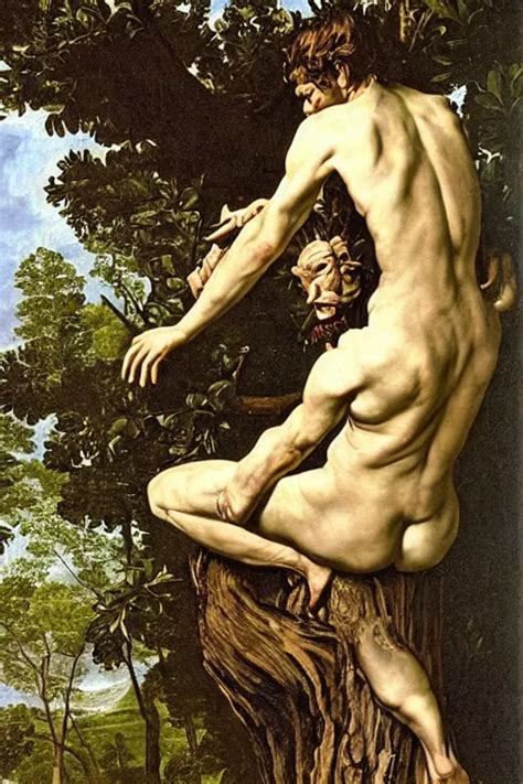 A Satyr Sitting On A Tree Trunk In A Forest Highly Stable Diffusion