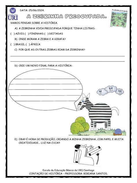 A Zebrinha Preocupada Pdf - A Zebrinha Preocupada: Atividades Educativas | PDF