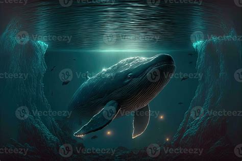 Whale In A Magic Underwater Night Ocean Illustration Generative Ai