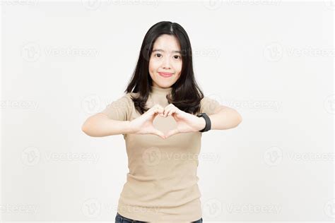 Showing Love Sign Of Beautiful Asian Woman Isolated On White Background