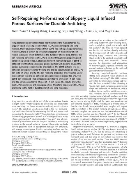 Selfrepairing Performance Of Slippery Liquid Infused Porous Surfaces