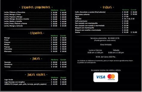 Carta Del Restaurante Zafra Jugos Y Licuados Monterrey Manuel Mar A