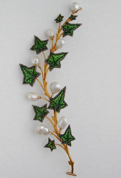 An Art Nouveau Enamel Diamond And Pearl Ivy Leaf Tiaracorsage Brooch