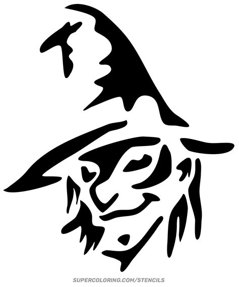 Witch In Hat Stencil Free Printable Papercraft Templates