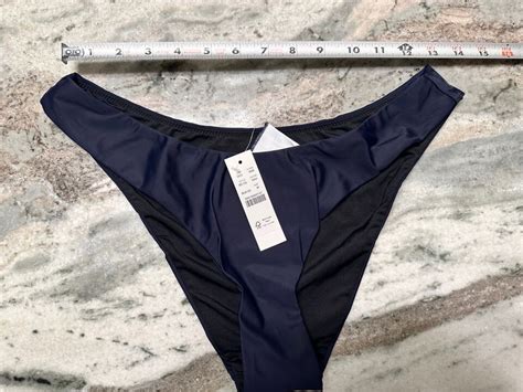 J Crew Bikini Bottom Womens Medium Navy Blue Curved Waist Cheeky High