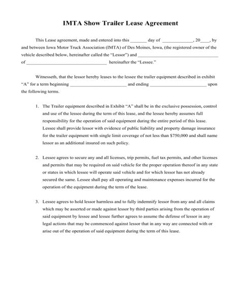 Trailer Lease Agreement Template