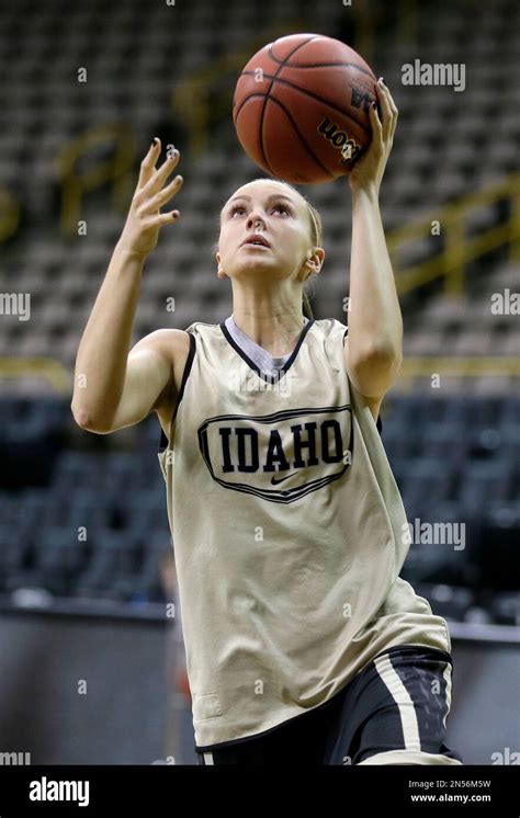 Idaho forward Alyssa Charlston shoots during a practice at the NCAA women's college basketball ...