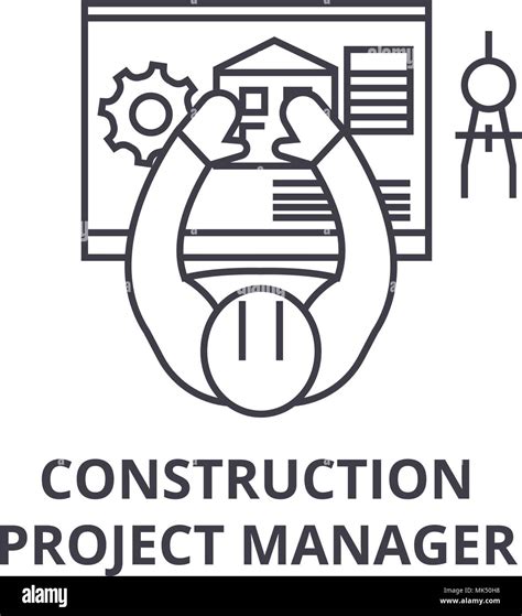 Construction Project Manager Vector Line Icon Sign Illustration On