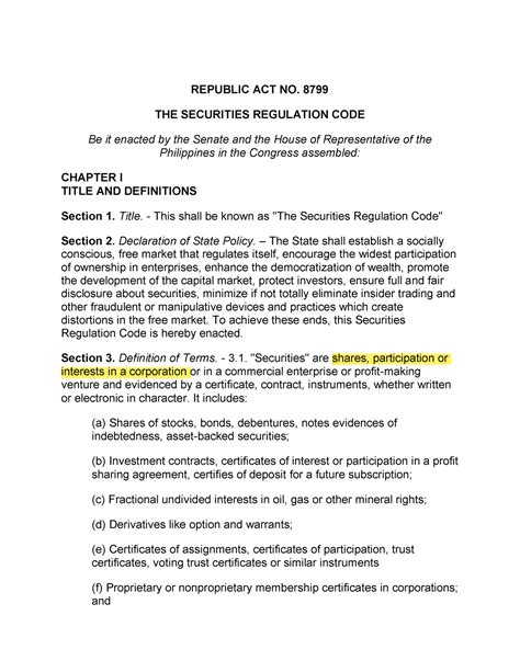 Securities Regulation Code - Foreign Language - Studocu