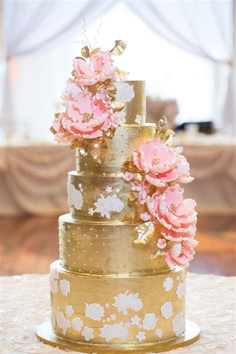 Elegant Gold 6 Tier Buttercream Cake With Sugar Peonies And Lace Cake