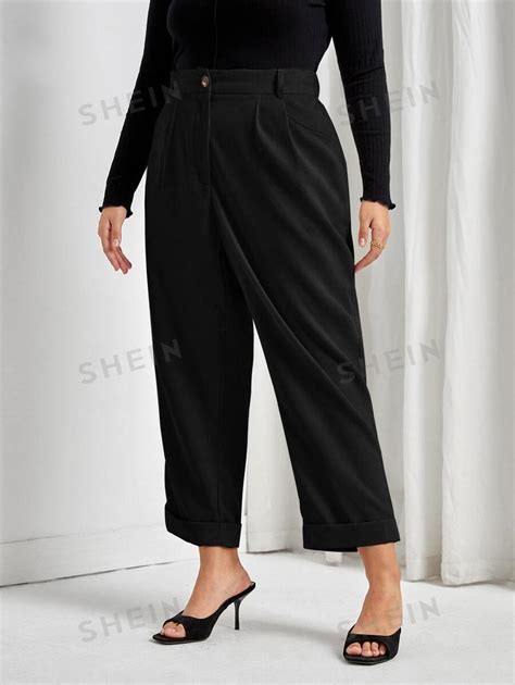 Shein Essnce Pantalones De Pierna Ancha De Talle Alto Con Fruncido