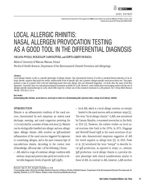 Nassal Provocation Test 4 Pdf Allergy Allergen