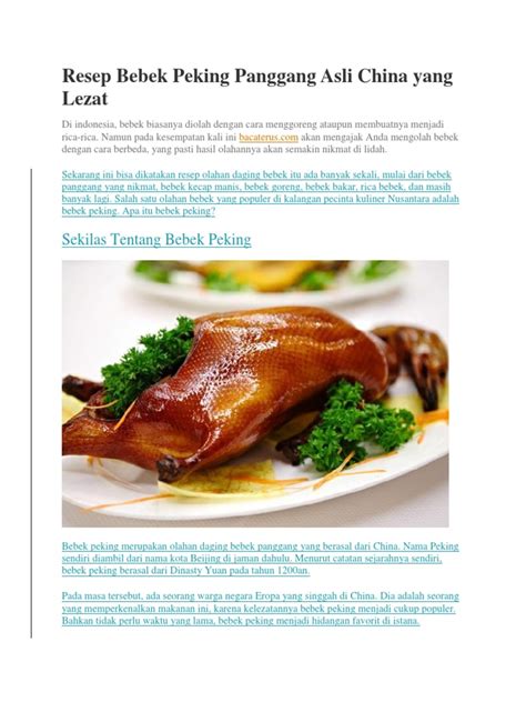 Resep Bebek Peking Panggang Asli China Yang Lezat Pdf