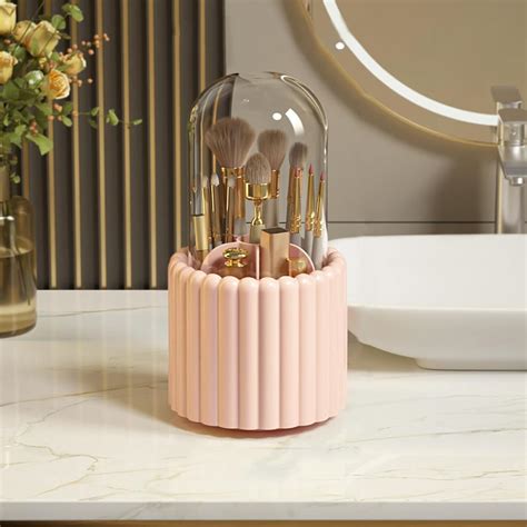 INSIME 360 Rotating Makeup Brush Holder With Lid Make Up Brush Holder