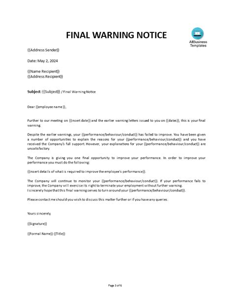 Employee Final Warning Letter Templates At