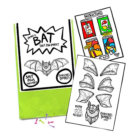 Bat Split Pin Puppet Craft Pack Dixon Does Doodles