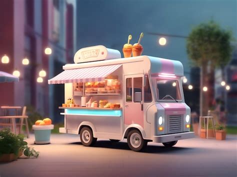 Premium Ai Image Tiny Cute Isometric D Render Food Truck