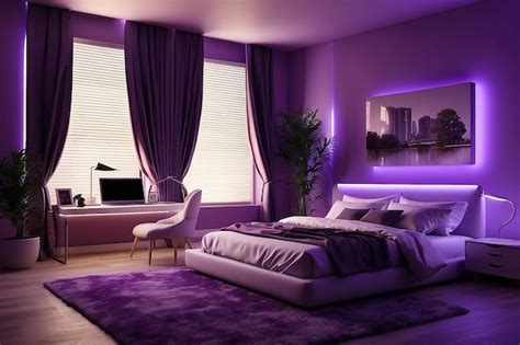 Premium AI Image | The small bedroom is colored with purple lights