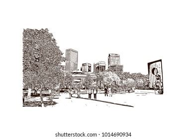 Denver City Colorado Hand Drawn Sketch Stock Vector Royalty Free