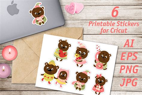 Bears Valentines Printable Stickers Cricut Design By Helgakov Thehungryjpeg