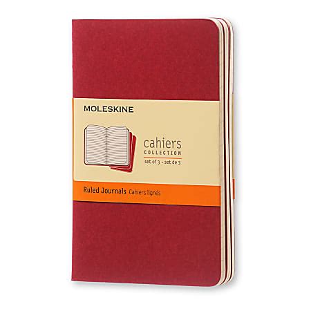 Moleskine Cahier Journals 3 12 x 5 12 Ruled 64 Pages Cranberry Red Set ...