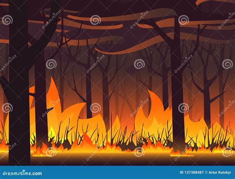 Woodland Eco Banner Fire In Forest Wildfire Landscape Vector