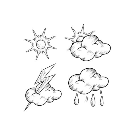 Icones météorologiques dessinées à la main tempête de pluie et de neige