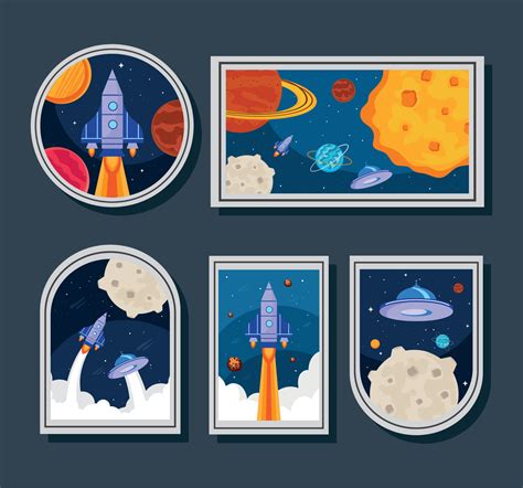 five space retro stickers 10480853 Vector Art at Vecteezy