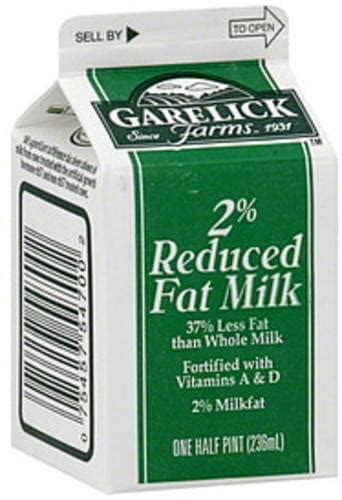 Garelick Farms 2 Reduced Fat 2 Milkfat Milk 0 5 Pt Nutrition