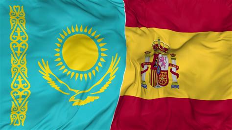 Spain And Kazakhstan Flags Together Seamless Looping Background Looped