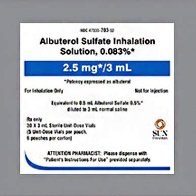 Albuterol Sulfate Inhalation Sol. 0.083%, 2.5 mg / 3 mL, 30 Vials - DDP Medical Supply