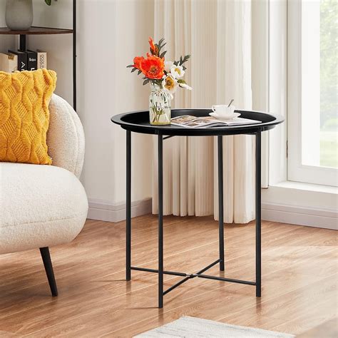 VECELO Small Round Side End Table Folding Metal Coffee Table With