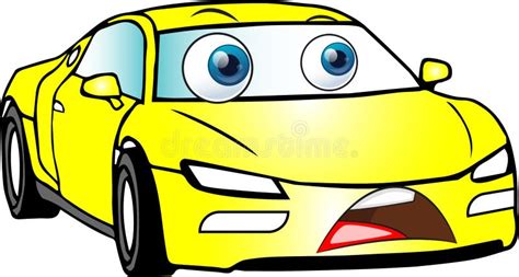 Funny Yellow Colored Cartoon Car Stock Illustration Illustration Of