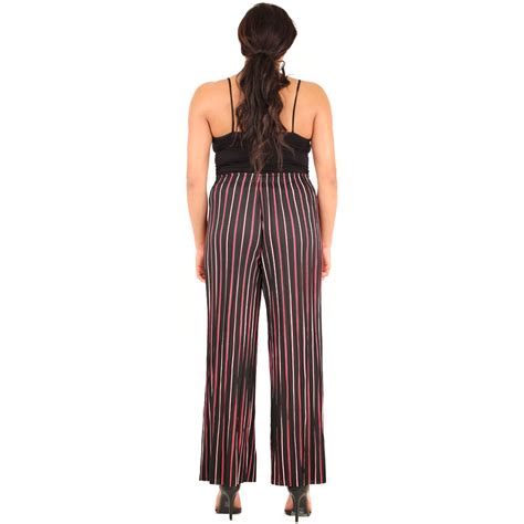 Womens Plus Size Pleated Wide Leg Palazzo Pants Stripe Drawstring Elastic Band Ebay