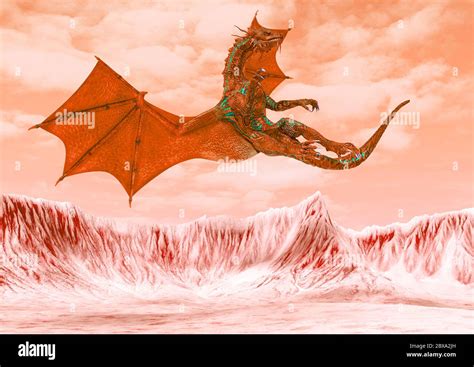 Red Hell Dragon Falling On Hot Land 3d Illustration Stock Photo Alamy