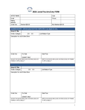 Fillable Online Juried Fine Arts Entry Form Fax Email Print