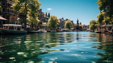 Premium AI Image | the city of amsterdam on a canal with houses on the ...