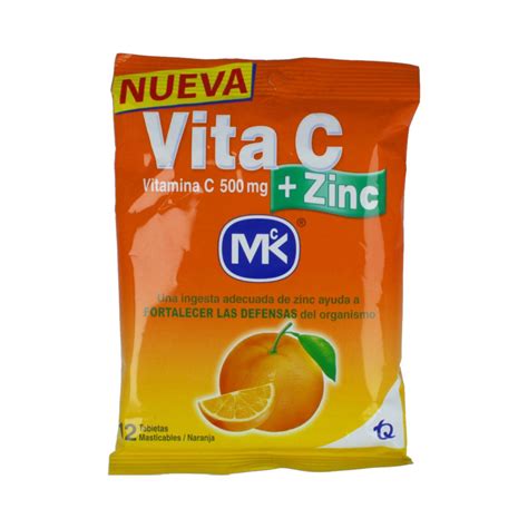 Vitamina C Mk Zinc 500 5 Mg Sobre X 12 Tabletas Sabor Naranja