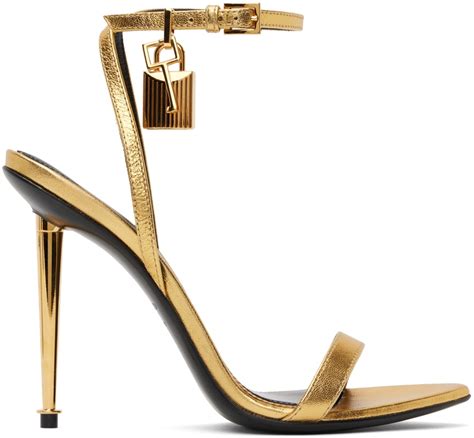 TOM FORD Gold Padlock Pointy Naked Heeled Sandals TOM FORD