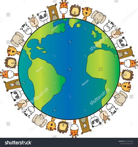 Vector Cartoon Zoo Animals On Earth Stock Vector Royalty Free