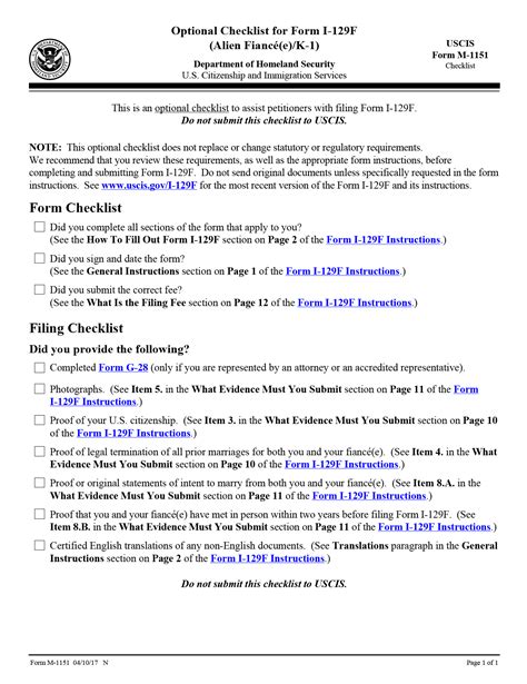 Uscis New I 129f Checklist K 1 Fiancee Visa Process And Procedures