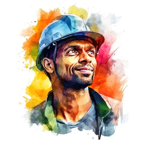 Premium AI Image | Labor worker watercolor style white background colorful