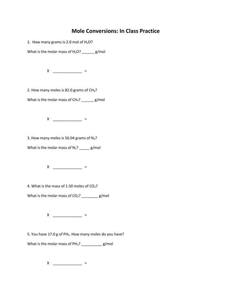 Mole Conversions Worksheet 1 Lecture Notes Chemistry Docsity