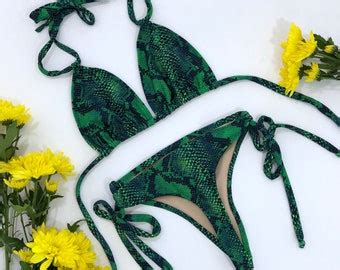 Women S Snake Print Cheeky Bikini Etsy