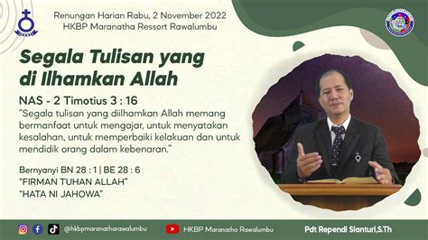 Renungan Harian Rabu 02 November 2022 HKBP Maranatha Rawalumbu YouTube