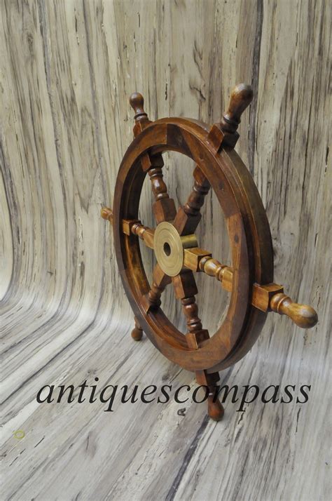 Nautical Wooden Ship Steering Wheel Pirate Decor Wood Brass Fishing