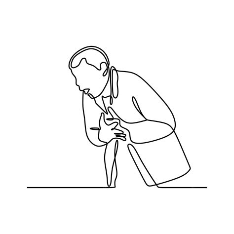 Premium Vector | Continuous line drawing of young man feeling nauseated